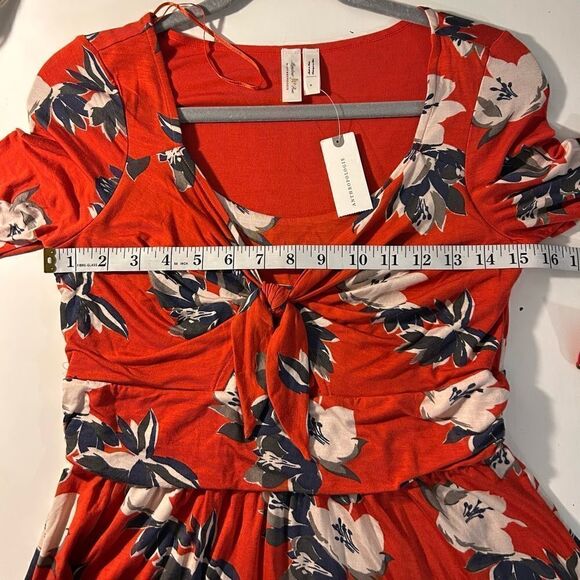 NEW Meadow Rue by Anthropologie Red Josalyn Floral Peplum Knotted Top Size Small - Picture 8 of 12